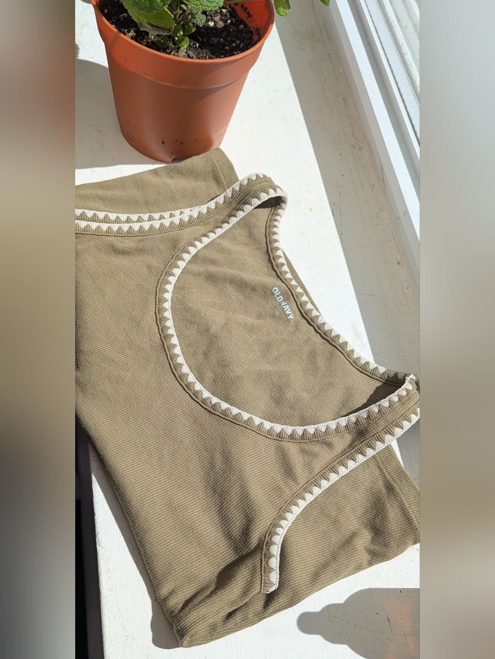 Old Navy Olive Tank with White Stitched Trim